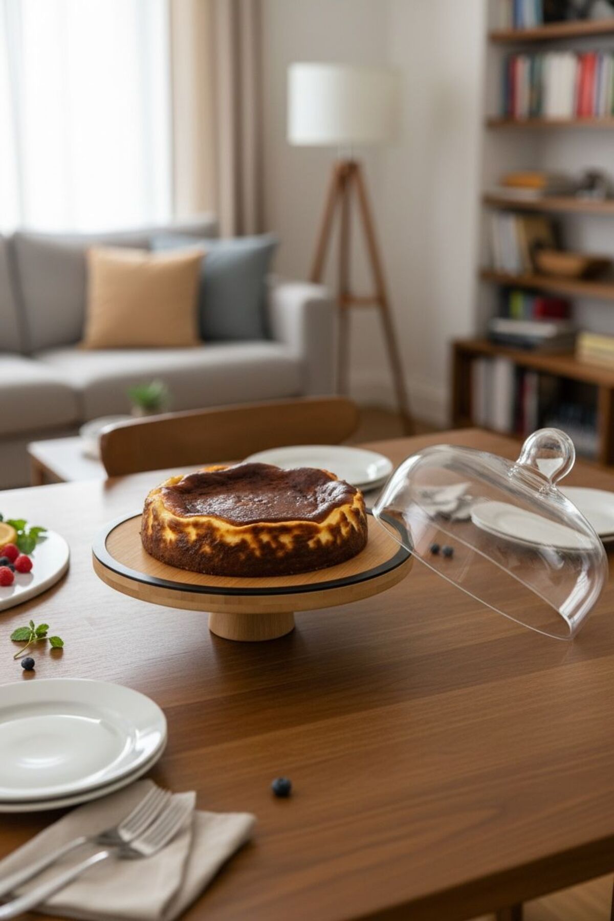 Egehome Cam Kapaklı Ayaklı Bambu Sunumluk | 28 cm Dekoratif Servis