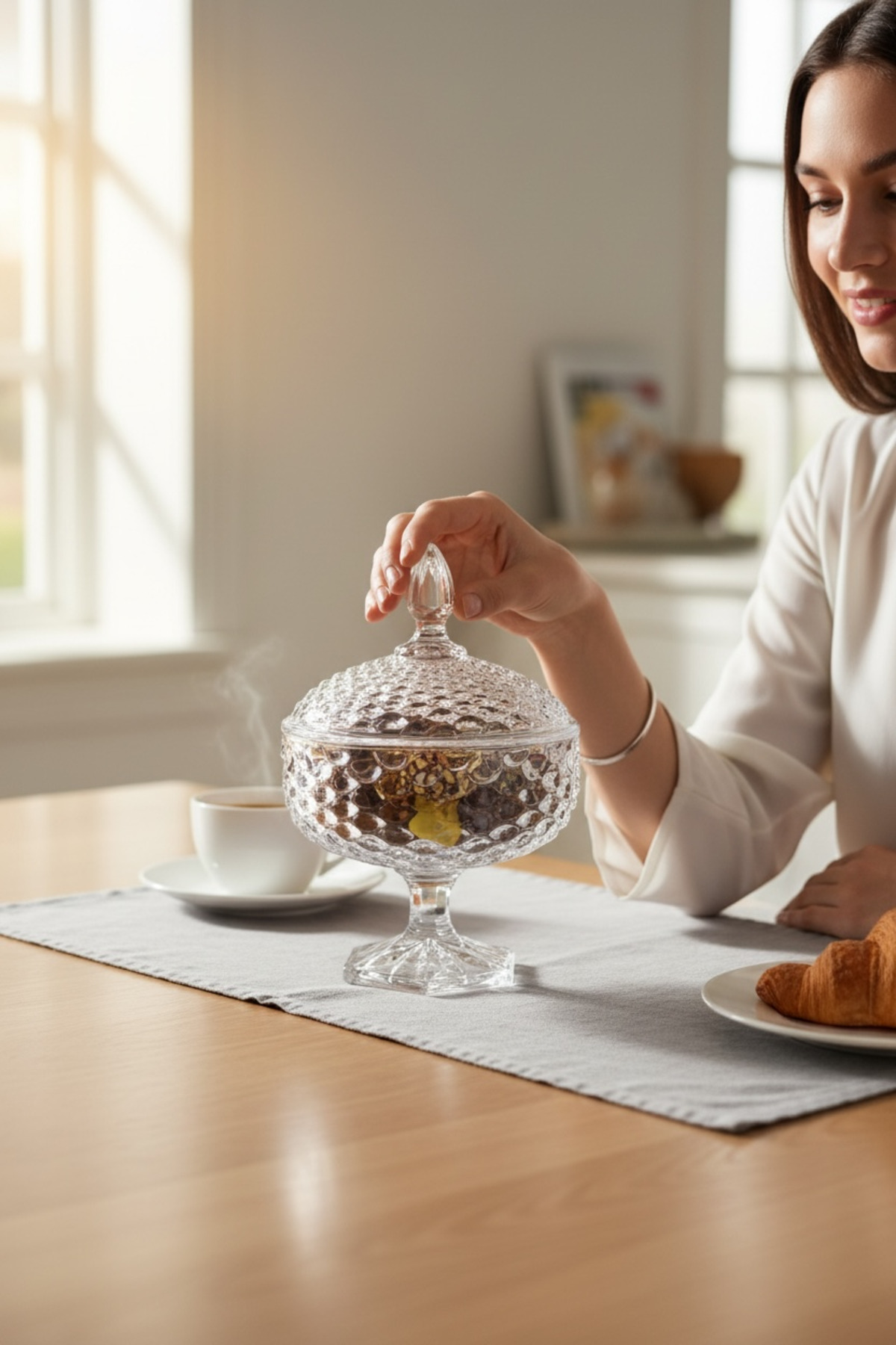 Balık Pullu Cam Şekerlik – Kapaklı Cam Şekerlik, Lokumluk ve Çerez Sunumluk