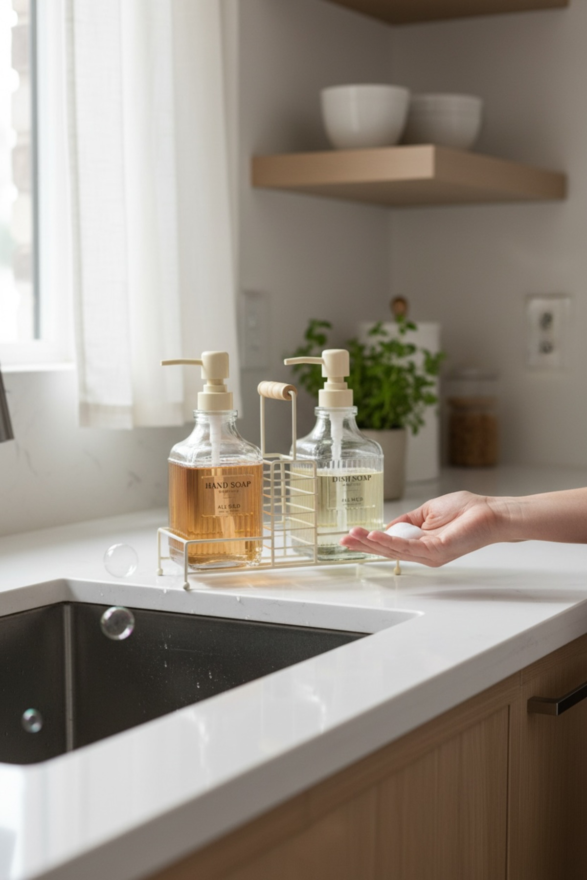Fılo Metal Standlı 2’li Sıvı Sabunluk Seti –500 ml Banyo ve Mutfak Dispenseri