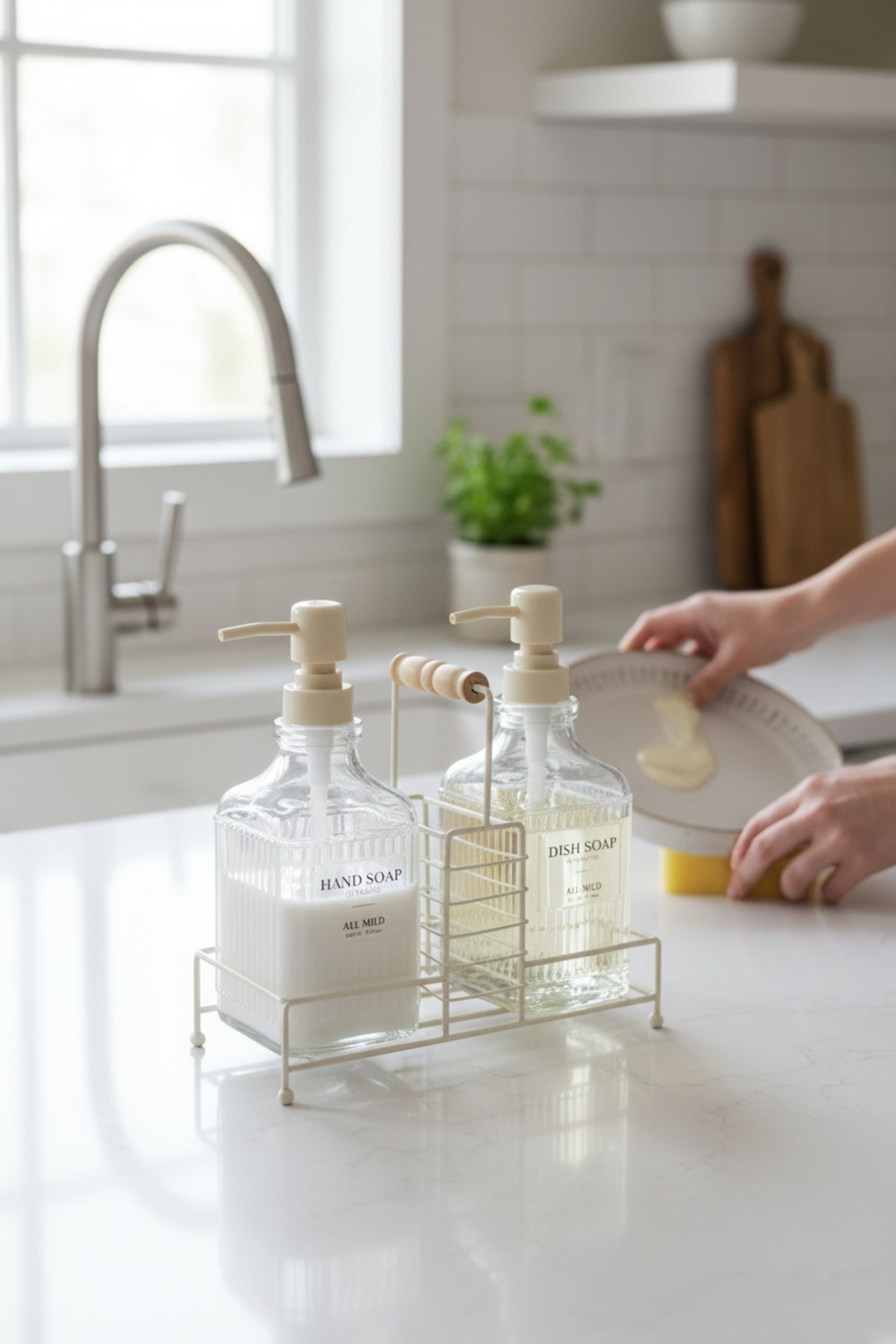 Fılo Metal Standlı 2’li Sıvı Sabunluk Seti –500 ml Banyo ve Mutfak Dispenseri