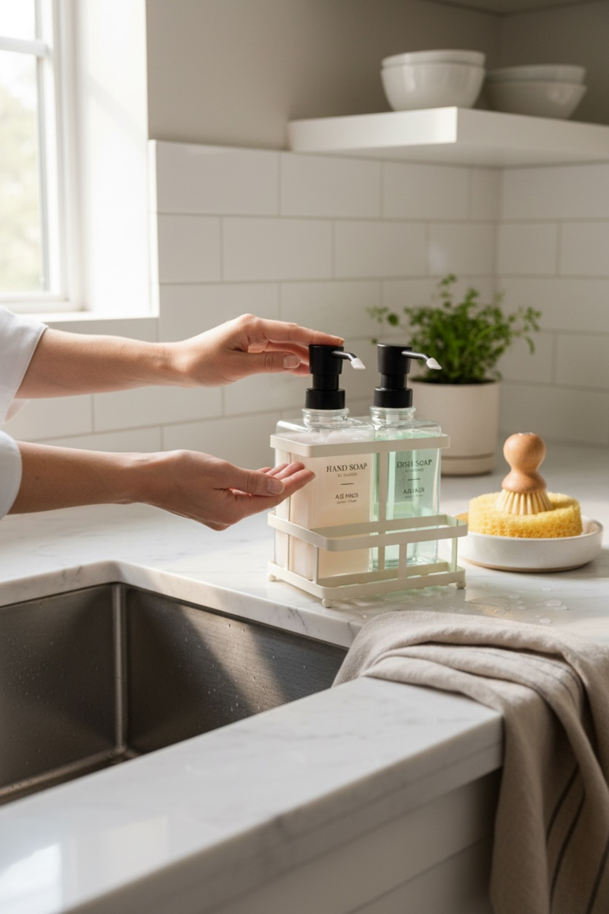 Nero Metal Standlı 2’li Sıvı Sabunluk Seti –500 ml Banyo ve Mutfak Dispenseri