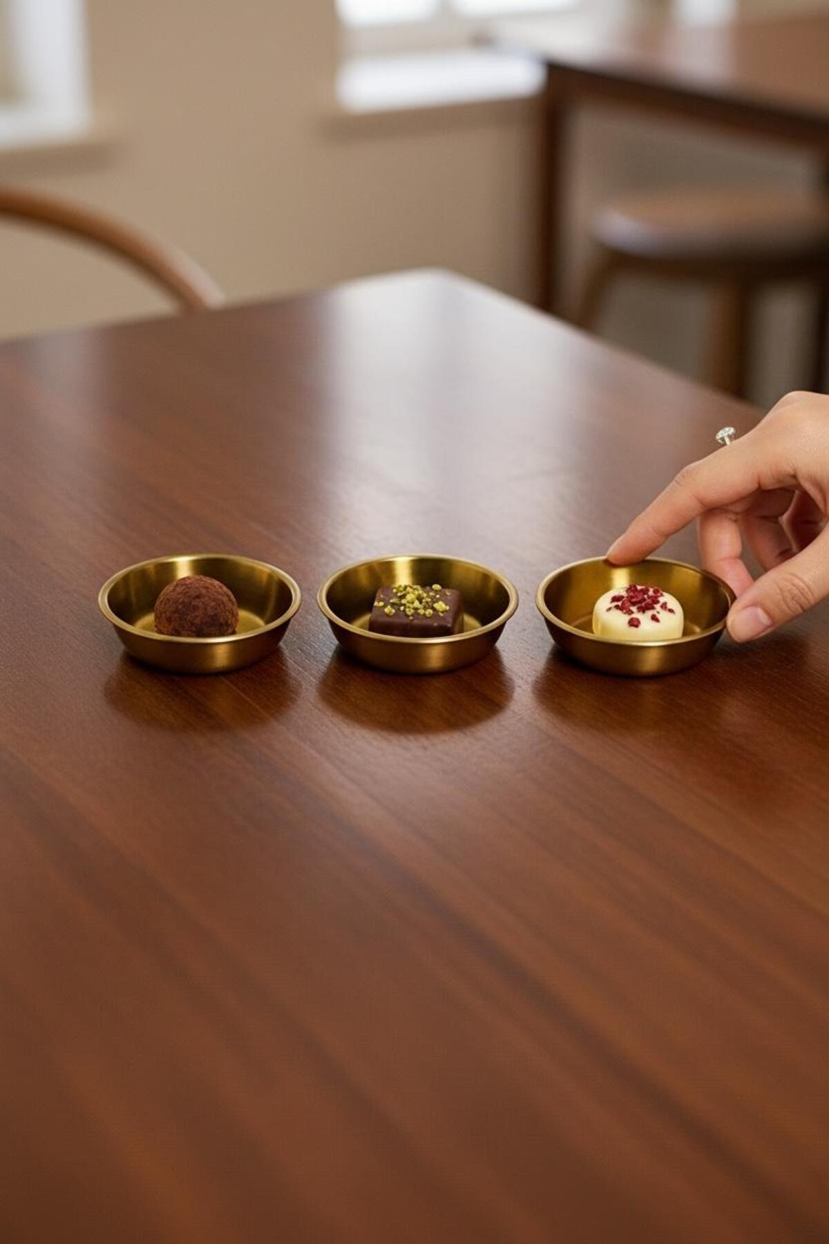 3’lü Gold Minik Kase Seti – 7 cm Dekoratif Sunum Kaseleri, Kahvaltı ve Meze Kaseleri